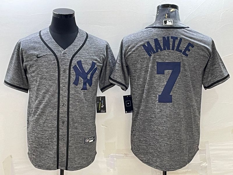 Men New York Yankees 7 Mantle Grey hemp ash Nike 2022 MLB Jersey